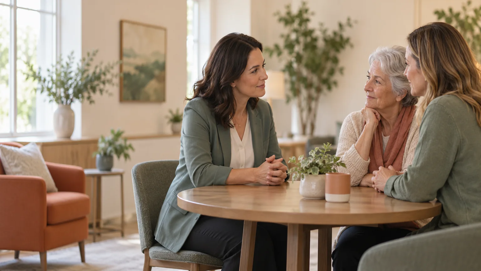 A local provider listening to a family during a consultation.